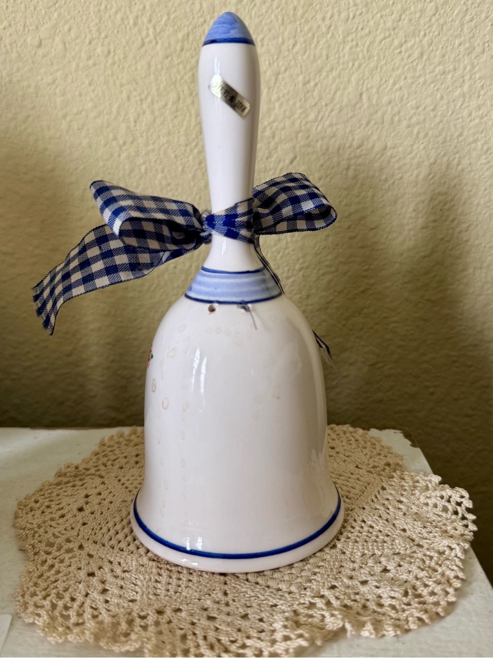 Hand-Painted Ceramic Chicken Bell in Blue and White - Picture 2 of 4